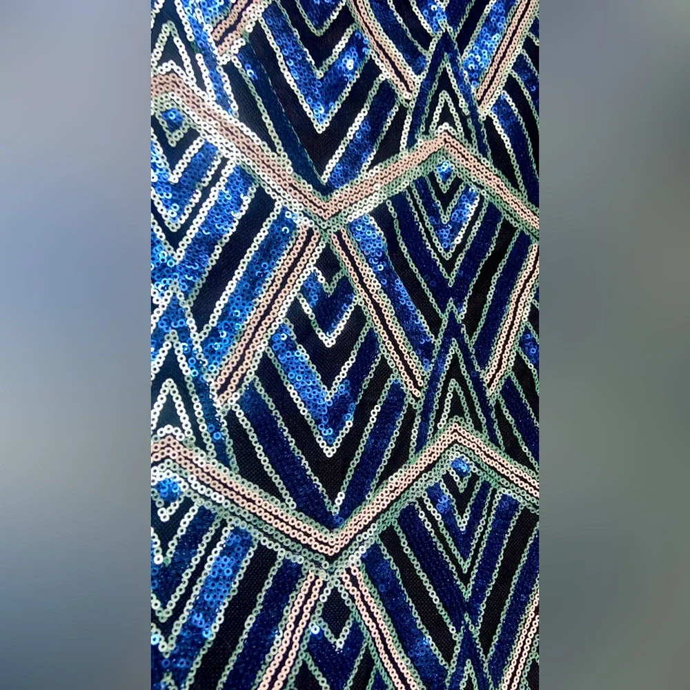 As You Wish Blue Combo Sequin Sheath Mini Dress Sz Small - Picture 3 of 6